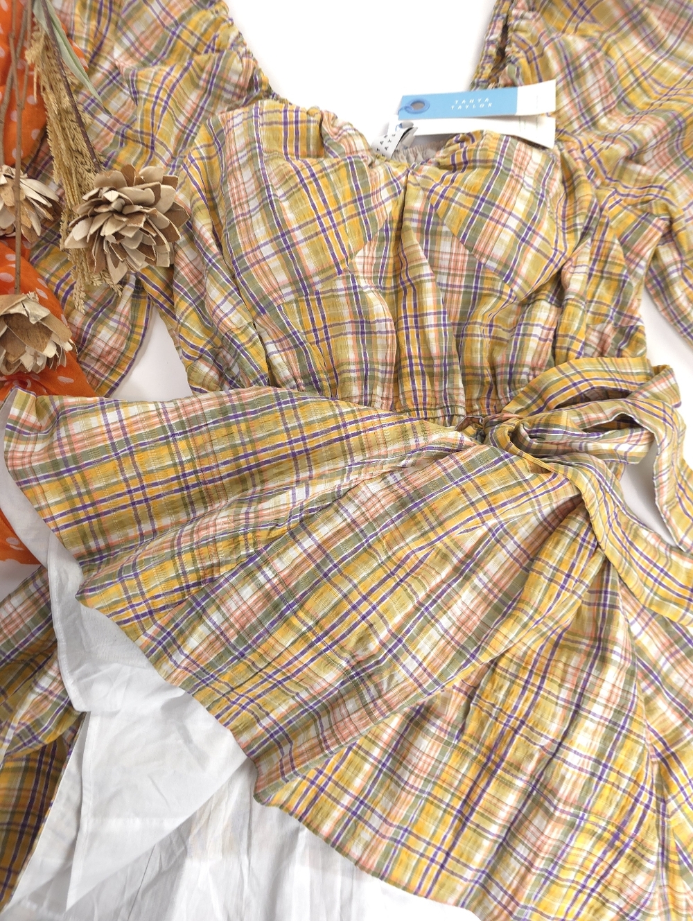 New Tanya Taylor Gorgeous Yellow Plaid Belted Waist Dress Sz 22 - Picture 11 of 15